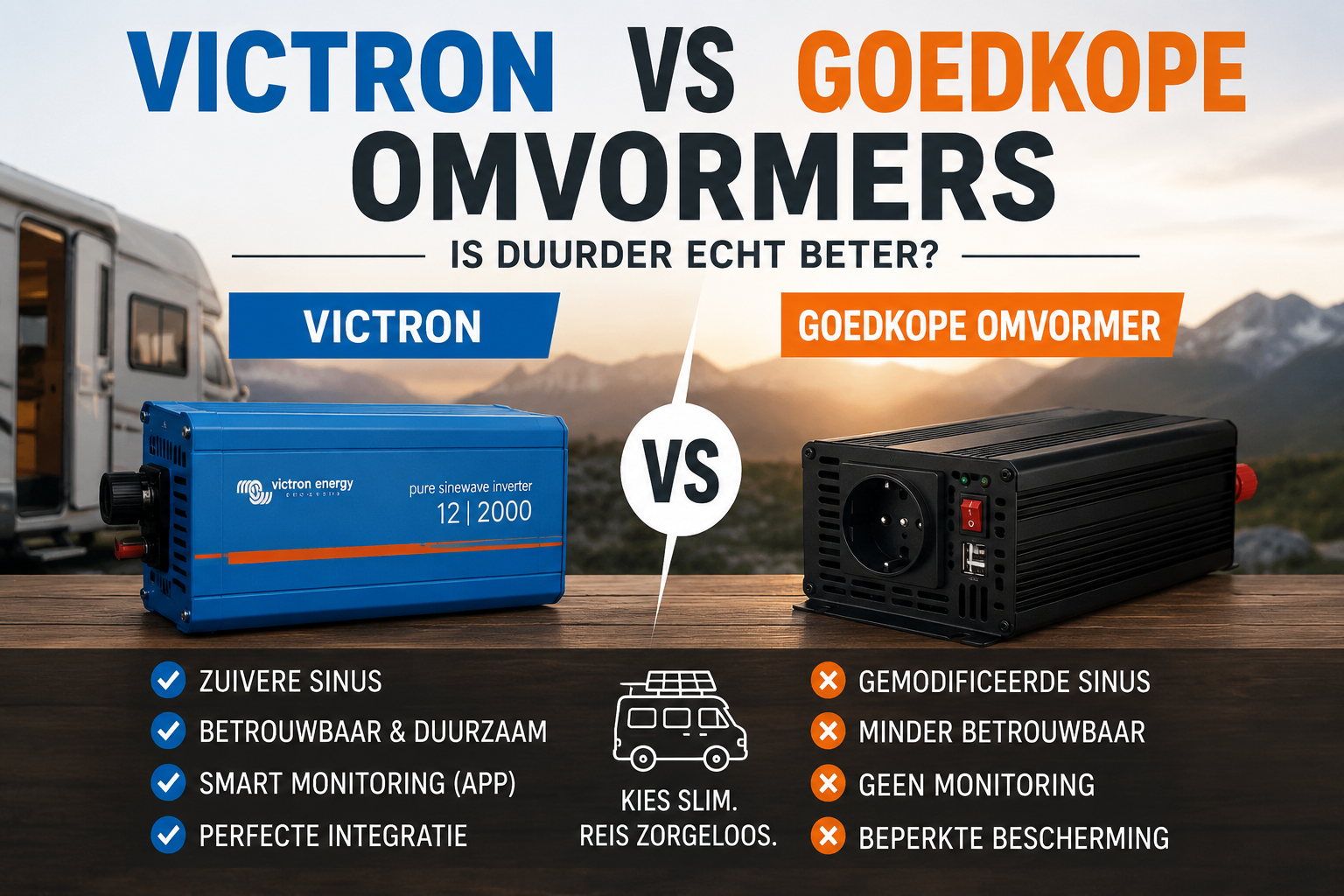 Victron omvormer vs goedkope omvormer vergelijking voor camper en off-grid systemen